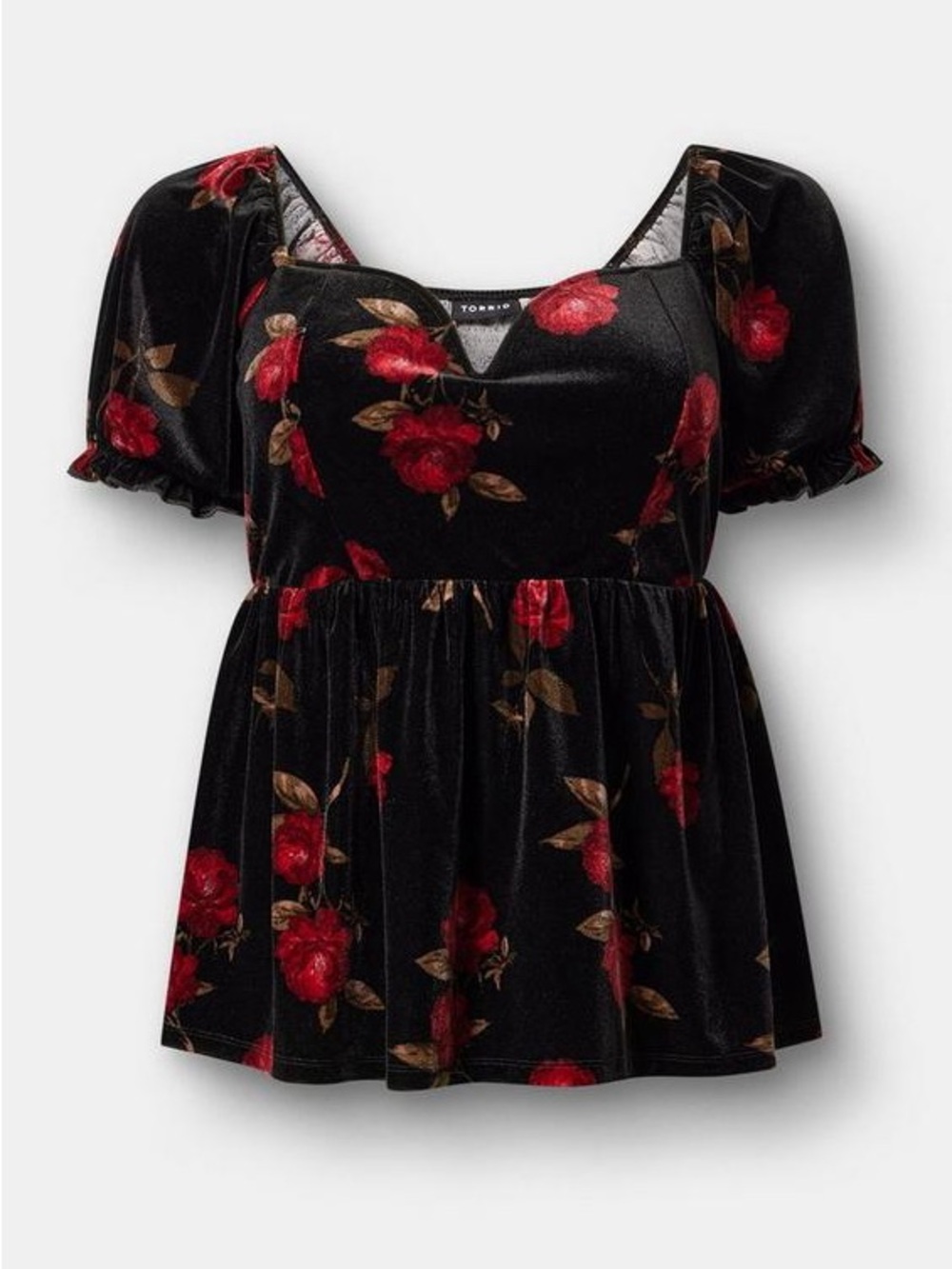 Velour V-Wire Puff Sleeve Babydoll Top by Torrid